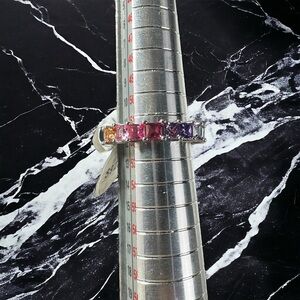 GM CN 925 Sterling Silver 3 mm Rainbow CZs Eternity Ring Size 6 Gay Pride 3g New